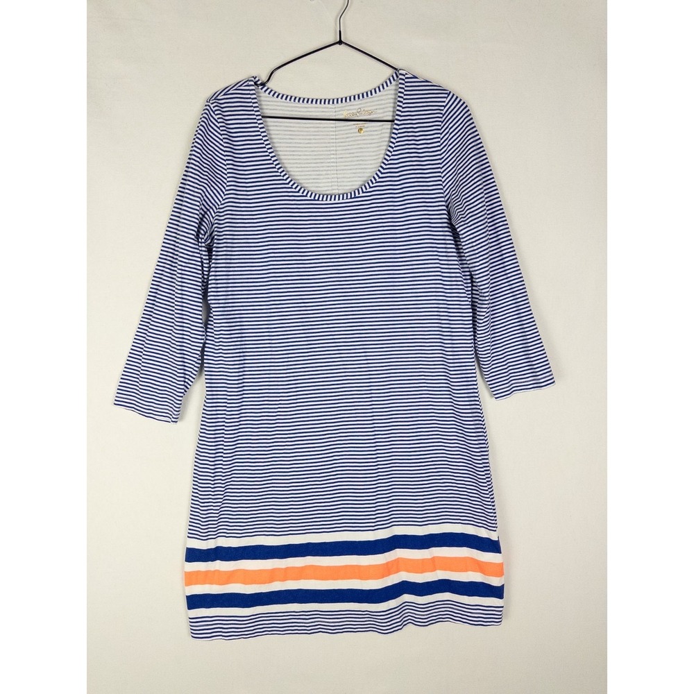 Lilly Pulitzer Beacon Navy Striped Dress Womens L Cotton Short Pullover Spring - Picture 1 of 6